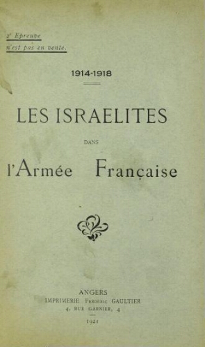 Les Israélites dans l'armée française : 1914-1918